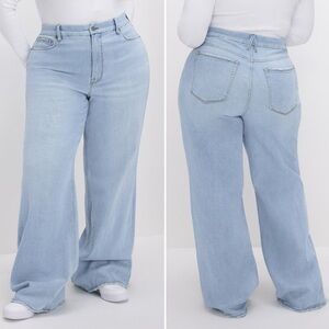 Good American Good Skate Wide Leg Jeans Light Wash Baggy Size 22